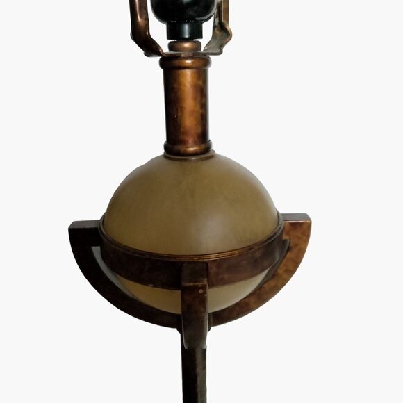 Art Deco Globe Lamp Metal Copper Color Footed - Picture 8 of 11